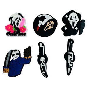 Scream Movie Ghost Face-Themed Shoe Charms for Rubber Clogs Set Of 6
